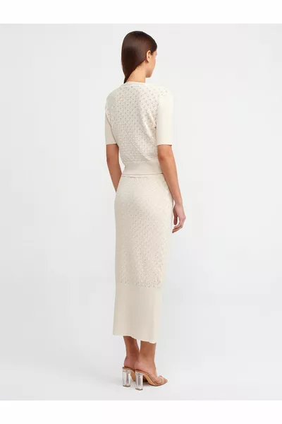  Jupe en maille doublée élastiquée taille ajourée-écru