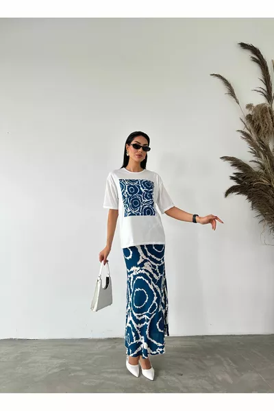 تنورة منقوشة عرقية مع خصر مطاطي