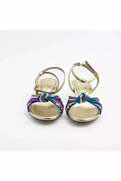 Нилс Отворен Кръгъл Пръст 4 см Тънък ток Плетени детайли Каишка Металик Вечерна Рокля Сандали - Токчета