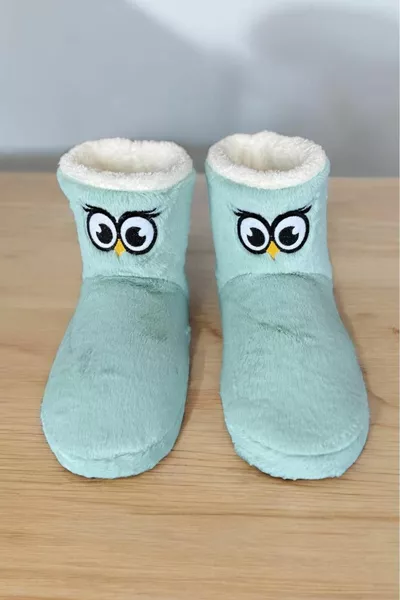 Wellsoft Peluche Suola Antiscivolo Stivali Da Casa Da Donna Panduf Con Figura Di Uccello