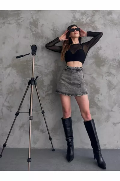 Damen Denim Mini Shorts Rock Denim Stoff