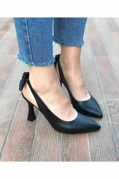 بارك فاشون المرأة السوداء كأس الكعب وأشار اصبع القدم الشريط مع فتح القوس الخلفي