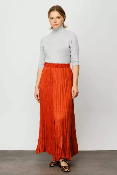 Satijn Crack Geplooide Volledige Lengte Rok-TILE