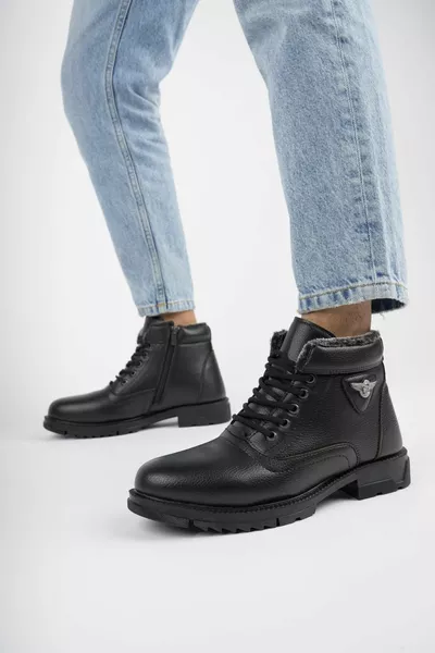 كابريو مضمونة الدانتيل متابعة الرجال الأحذية الشتوية بسحاب مع الفراء داخل