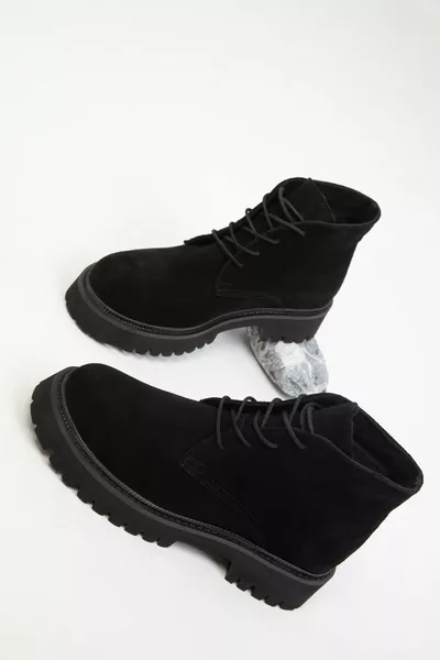 أسود جلد الغزال جلد طبيعي أحذية نسائية وبوت 