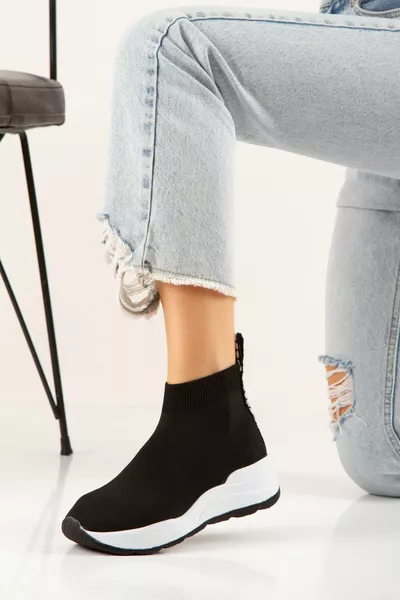 أسود الدانتيل تمتد القماش الجوارب أحذية رياضية النساء والرجال - تناسب واسعة