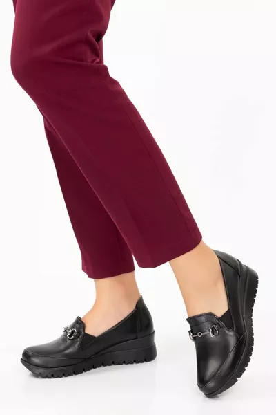 المرأة جلد طبيعي التشريحي الوحيد مشبك أحذية عارضة pyt. أسود