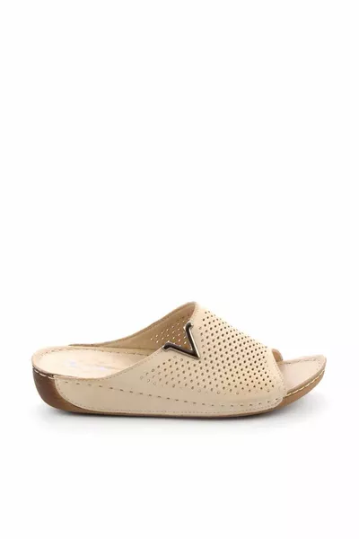 Beige echt lederen damespantoffels 