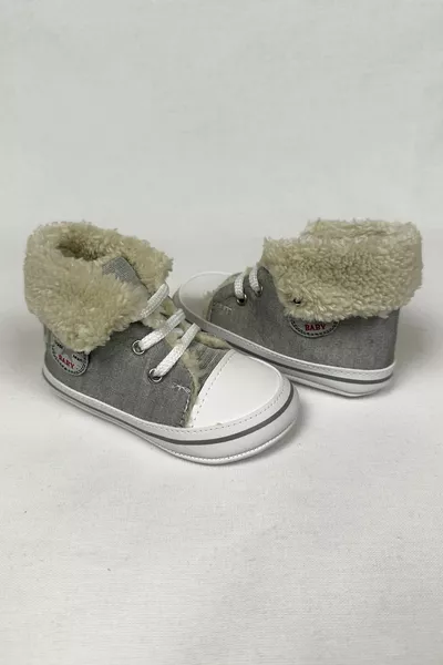 Pasgeboren babyslofjes, First Step Home schoenen, anti-zweet gevoerd - grijs