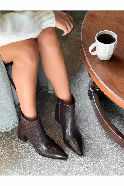 Juanita Stivali con tacco da donna con cerniera fantasia marrone