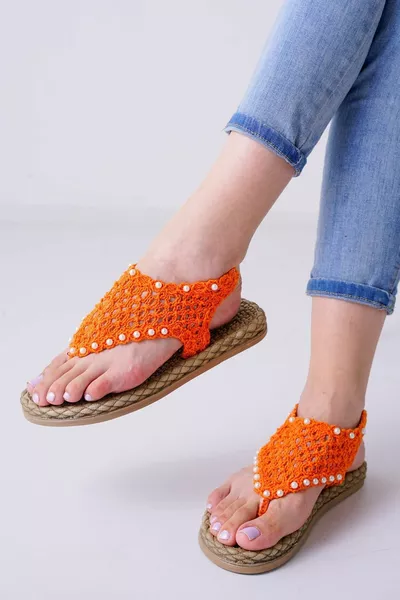 Mayya Oranje Gevlochten Sandalen
