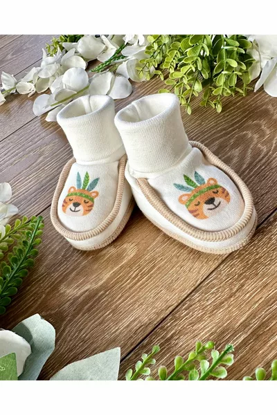 Newborn Combed Baby Booties Bohemian Tiger Be Brave