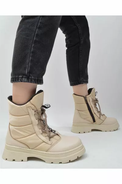 Ensa المرأة الجوز اللون عارية الدانتيل المتابعة سستة المظلة النسيج أحذية الثلج