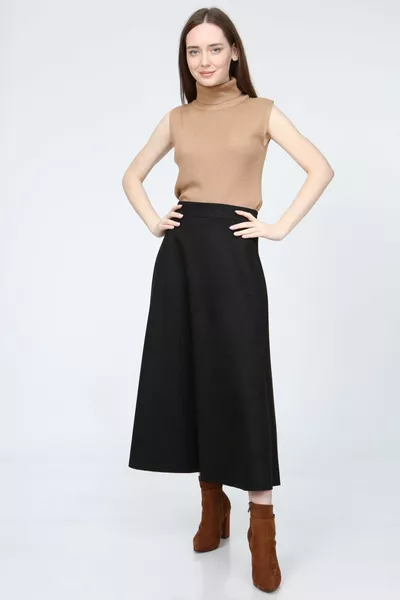 Дамска черна права пола Mevlana с висока талия