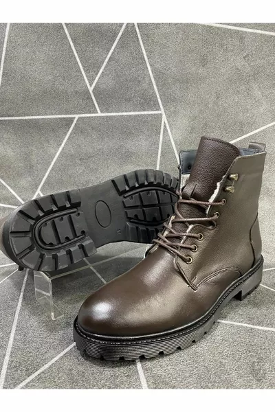 Коричневая молния Натуральная кожа Резиновая подошва Меховые Почтовые Сапоги