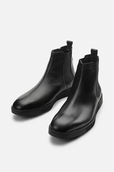 جلد أسود للرجال جلد مطاطي وحيد أحذية تشيلسي 