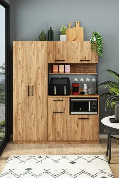 Ervin 4-planken Tiba Atlantic Pine Airfryer Multifunctionele Kelderkast met 4 Planken en Koffiehoek