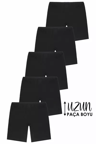 Girls' 5-Pack Black Cotton Stretch Long Boxer Leggings