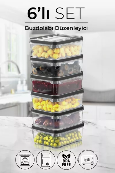 6-delige  ml Koelkast- en Magnetronbewaarbak - Koelkast Organizer Opbergdoos