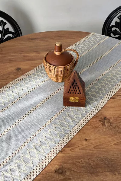 Сив автентичен десен памучен рънър 