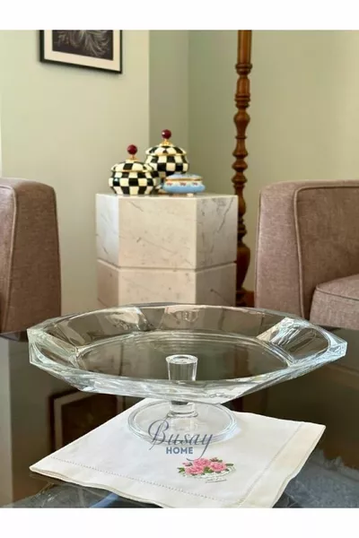 Busayhome Nude Reflection Series Glass Crystal Pedestal Serving Plate, Presentation Plate .6 cm