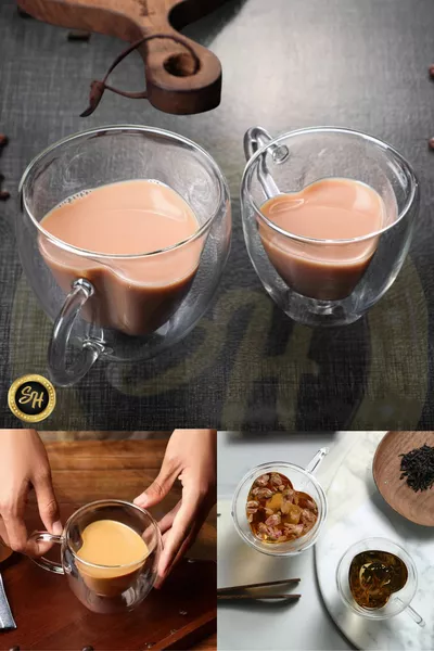 Bicchiere da Caffè Espresso Trasparente a Doppia Parete a Forma di Cuore per Ufficio e Casa  ML - 1 Pezzo