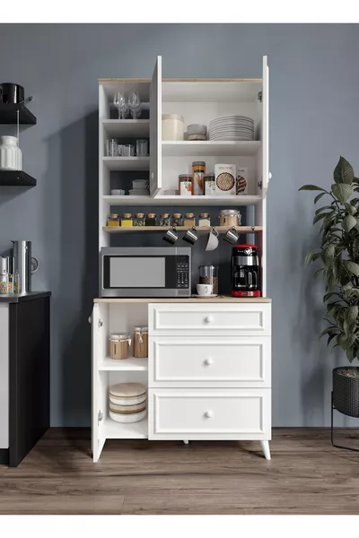 Stella Country Angolo Caffè Bianco-Oak cm, Dispensa, Credenza, Armadio da Cucina Multiuso