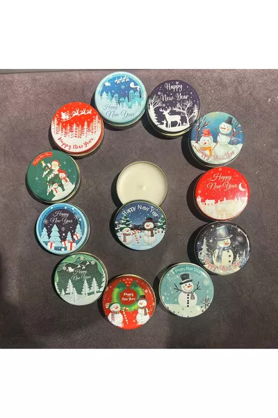 3 Candele in Latta con Tema di Capodanno (Verranno Inviate 3 Candele Diverse a Caso)