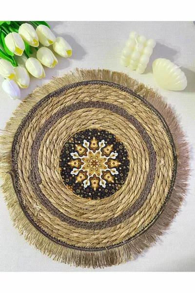 amerikan Servier  cm Läufer Weihnachtsplatzset aus Bast mit Quaste