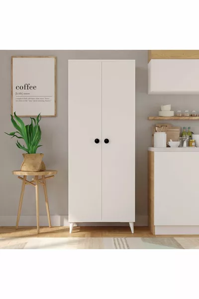 خزانة مطبخ متعددة الاستخدامات ميجا ببابين  رفوف، خزانة حمام باللون الأبيض