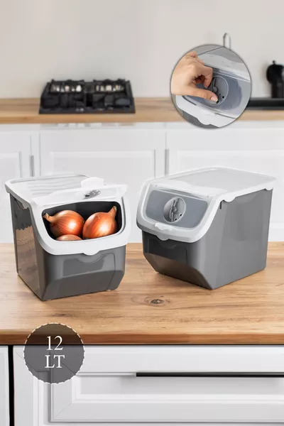 Coral 2er-Set Mehrzweck-Kunststoff-Aufbewahrungsbox für Kartoffeln, Zwiebeln und Knoblauch,  Liter - Grau