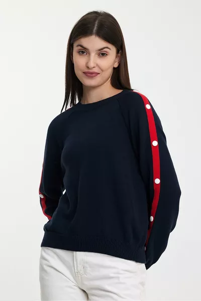 Trui met drukknopenstrookdetails, marineblauw (AGCITCITLIKZK)