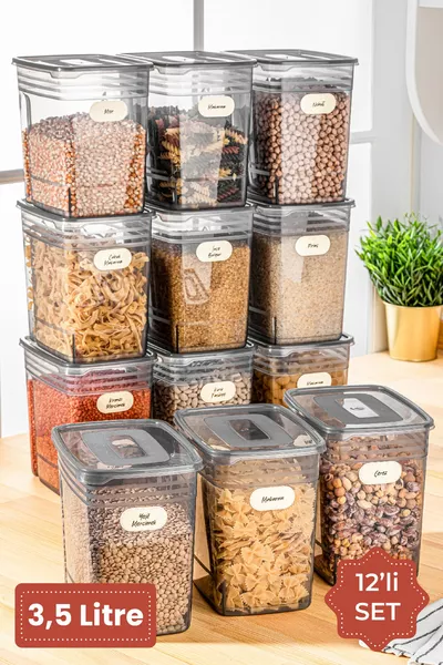 Etiketli li Set Strip Mega Boy Erzak Saklama Kabı 3,5 Litre Antrasit