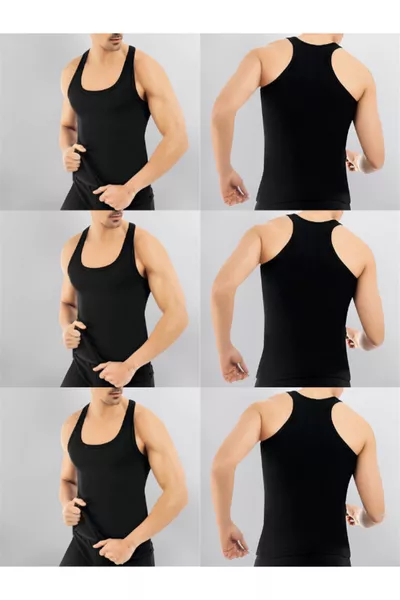 طقم من 6 قمصان داخلية رجالي سوداء ماصة للعرق رامبو