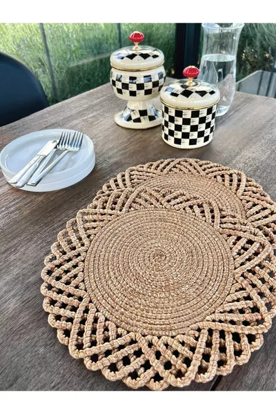 2-Piece Set Woven-Look Placemats - Stain-Resistant Natural  cm