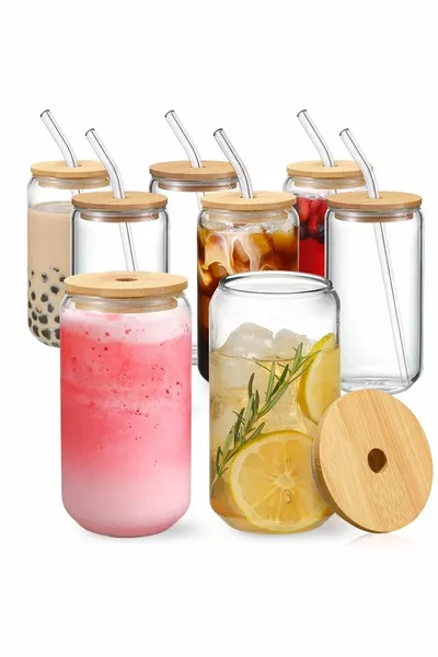 2 Bicchieri per caffè/cocktail con cannuccia e coperchio in bambù - per bevande calde e fredde + spazzola per la pulizia