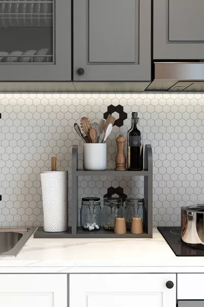 Kitchen Shelf with Paper Towel Holder, Countertop Tabletop Napkin Rack Shelf, Anthracite