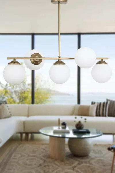 نجفة مودينا 5 لمسة قديمة - تصميم زخرفي مع زجاج أبيض لغرفة النوم والمطبخ والصالون