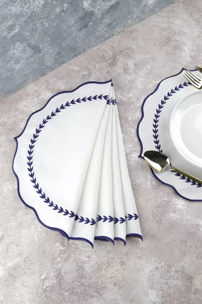 6 Pieces Embroidered Linen Placemats - Linen Table Mats