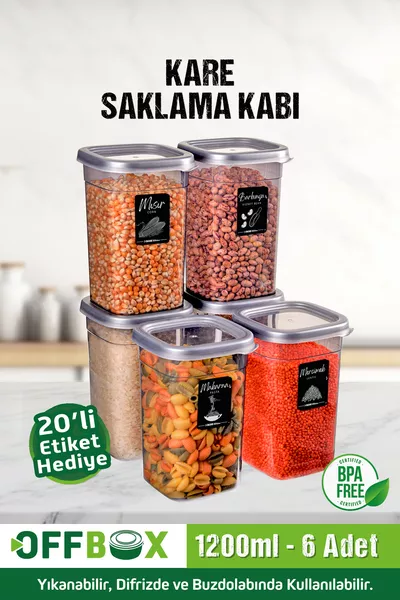 6 Stuks -delige Vierkante Voedselbewaarbak Set 1,2 Liter met  Labels als Cadeau