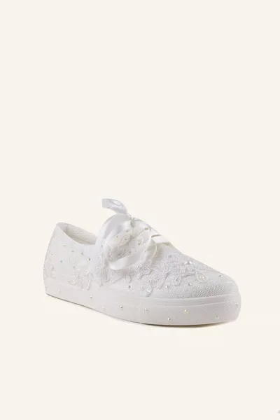 Scarpe da sposa sportive in raso beige da 2,5 cm