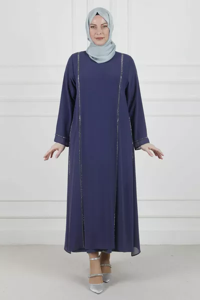 Големи размери хиджаб пясъчен шифон с покритие от камък вечерна рокля лилаво синьо