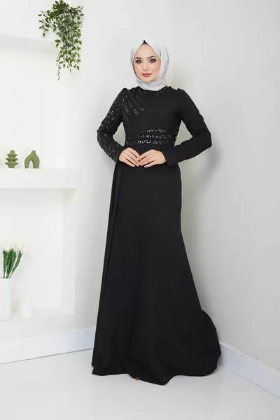 Pailletten Cape Hijab Meerjungfrau Abendkleid 