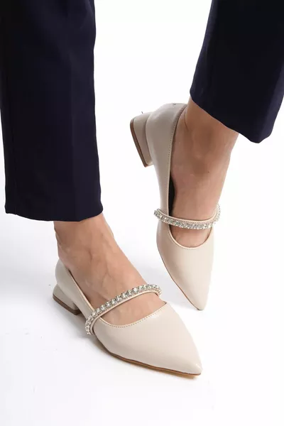 فلورا كريم نسائي 2.5 سم فستان سهرة مفصل من الحجر والكعب وأحذية كاجوال