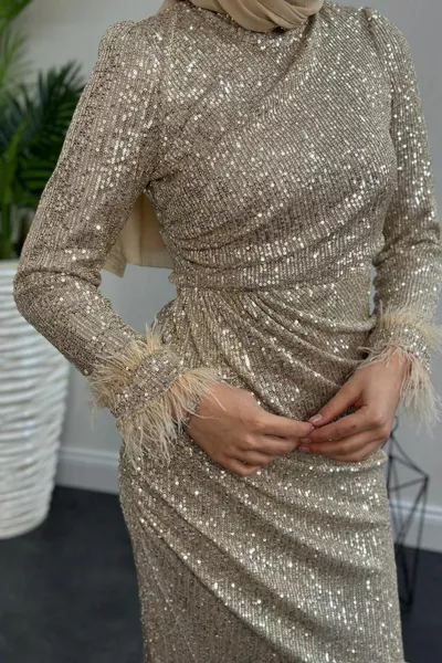 Mouw Franje Pailletten Avondjurk Goud