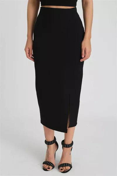 المرأة عالية الخصر الركبة سستة شق مفصلة الجسم المناسب عالية الخصر ميدي قلم رصاص النسيج تنورة-S