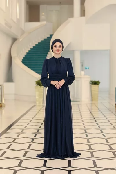 الحجاب مساء اللباس بريق الشيفون الخصر الستارة مفصلة مساء اللباس