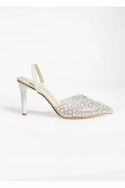 ايفان وايت شفاف لؤلؤي مفصل بكعب نسائي