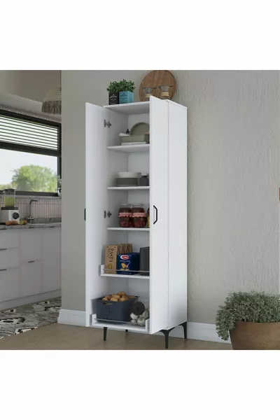 Rani  Armadio Multiuso 2 Ante 5 Ripiani Armadio da Bagno, Dispensa, Cucina Bianco