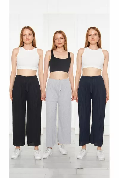 Pantaloni & Tuta a Costine Donna Nero - Grigio - Blu Scuro, Con Report, Abbigliamento Casual da Casa